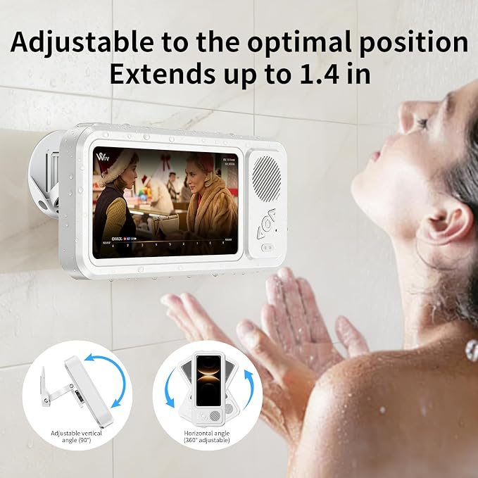 Shower Phone Holder Waterproof with Speaker Hole,360° Rotatable Shower Phone Case Holder,Anti Fog Phone Stand Mount for Bathroom Bathtub Kitchen Wall Mirror,for 4-7" iPhone 17 16 S25 Ultra