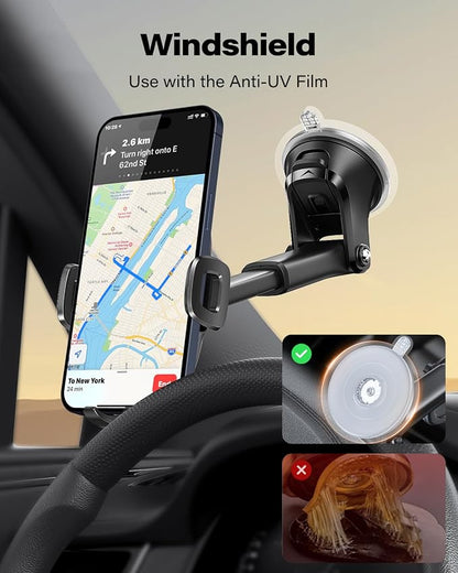 APPS2Car Suction Cup Phone Mount, Universal Phone Holders for Your Car Windshield/Dashboard/Window, Cell Phone Holder Car with Sticky Gel Pad, Compatible with iPhone, Samsung, All Cellphone