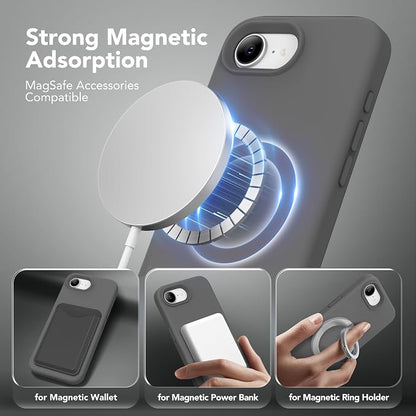 Magnetic for iPhone 17e/iPhone 16e Case, Compatible with MagSafe, [Soft Anti-Scratch Microfiber Lining] Slim Silicone Shockproof Protective Phone Case for iPhone 17e/16e 6.1", Dark Gray