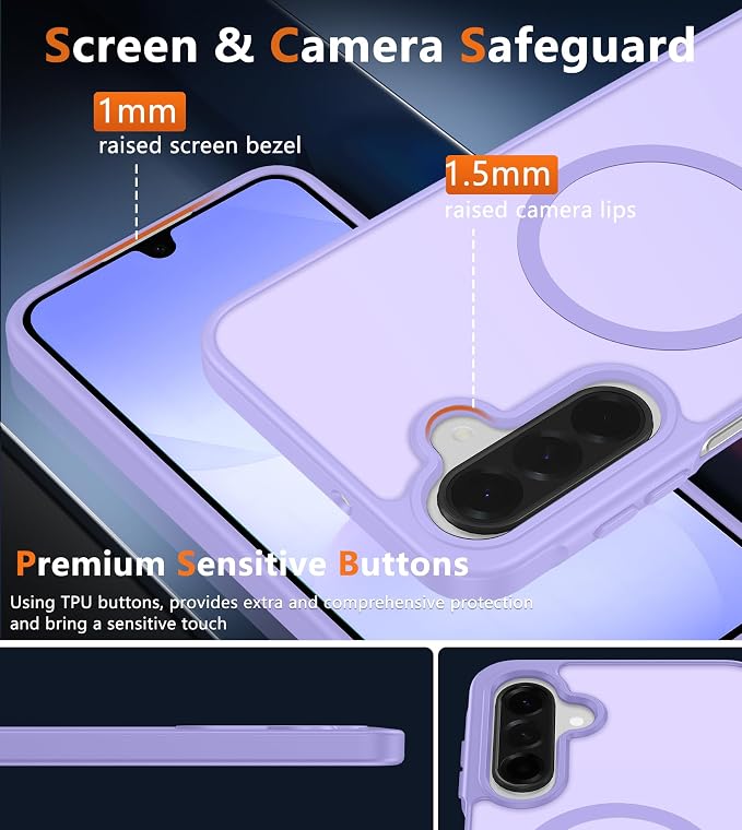 FNTCASE for Galaxy A26 5G Phone Case: Magnetic Matte Translucent Military Grade Drop Protection Cell Phone Cover - Slim Rugged Durable Shockproof Protective for Samsung A26 Cases - Light Purple