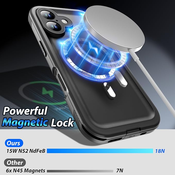 SPORTLINK for iPhone 16 Waterproof Case - Shockproof Dustproof Case with Built-in Clear Screen Protector, Full Body Heavy Duty Sealed Protective Cover for i Phone 16 6.1" Mag/Black