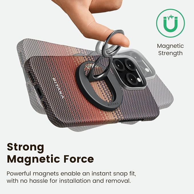 PITAKA MagSafe Phone Grip, 360 Degree Rotation Magnetic Phone Grip Compatible with iPhone 17/16/15/14/13/12 [MagEZ Grip 3, Moonrise]