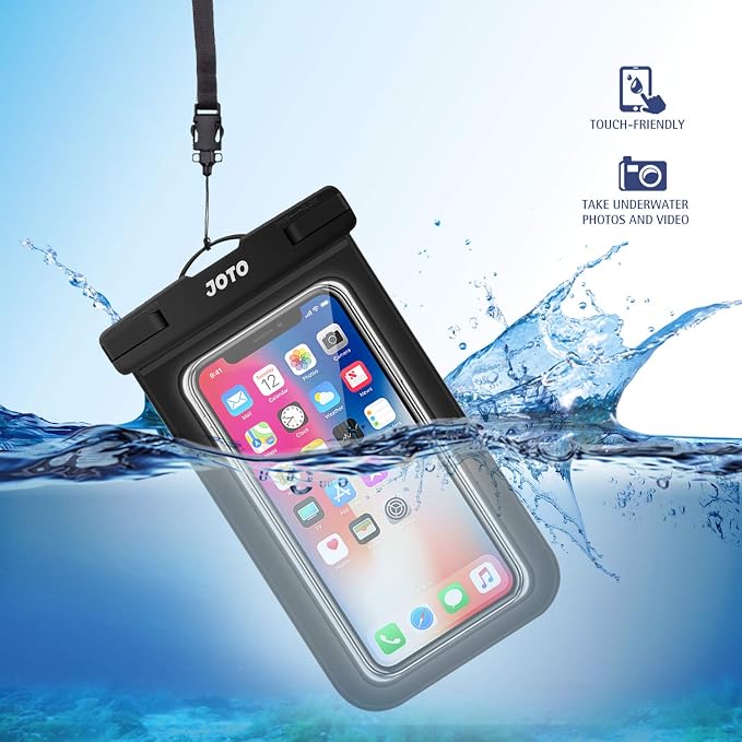 JOTO 6 Pack Universal Waterproof Phone Holder Pouch, IPX8 Underwater Case Cell Phone Dry Bag for iPhone 17 Air 16 15 14 13 Plus Pro Max, Galaxy S24 S23 S22 Note Pixel Up to 7.0" -Black & Clear
