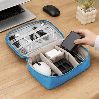 Travel Organizer Bag Waterproof Electronic Accessories Cosmetic Storage Pouch Portable Carry Case for Cable Charger Earphone Makeup Travel Business Trip Office (Light blue)