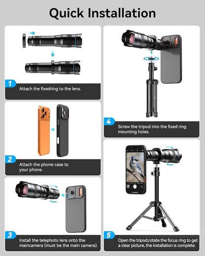 Evil eye 36X Telephoto Lens for iPhone 15, High Power HD Telephoto Phone Lens with Tripod, Phone Lens Attachments for Travel, Concert, Exploration