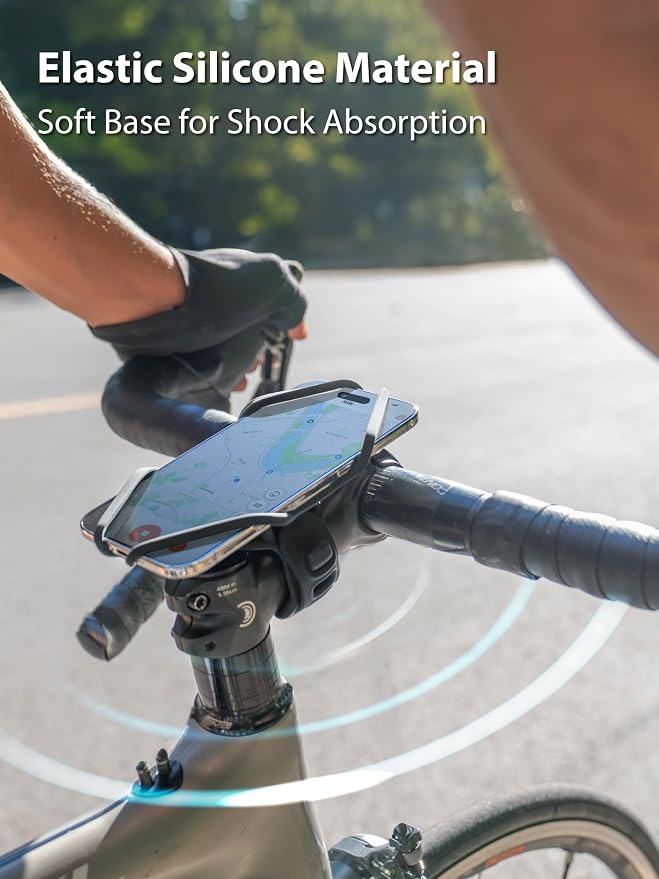 Bone Bike Tie 6 Pro, Bicycle Phone Mount for Stem, Scratch-Free & Shock-Absorbing Silicone MTB Holder with Dual-Strap Protection, Cycling Phone Carrier for iPhone & 4.7"–7.2" Smartphones (Stem)