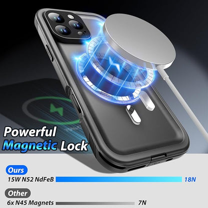 SPORTLINK for iPhone 16 Pro Waterproof Case - Shockproof Dustproof Case with Built-in Clear Screen Protector, Full Body Heavy Duty Sealed Protective Cover for i Phone 16 Pro 6.3" Mag/Black