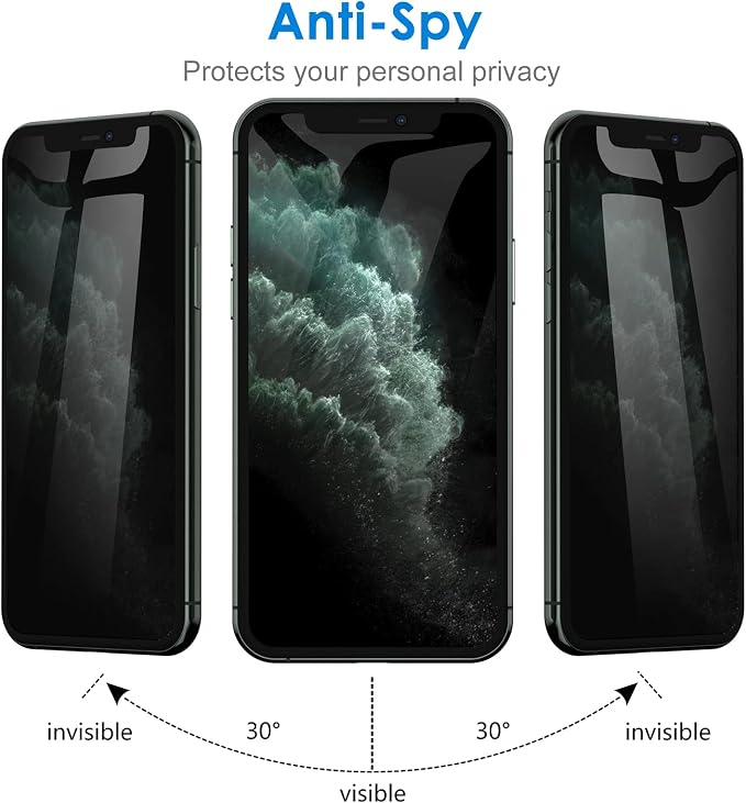 JETech Privacy Screen Protector for iPhone 11 Pro Max 6.5-Inch with Camera Lens Protector, Anti Spy Tempered Glass Film, 2-Pack Each