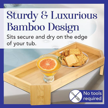 IMPRESA Bamboo Hot Tub Tray Table - 17" x 7.5", Modern Bamboo - Waterproof UV-Coated Caddy with Anti-Slip Backing for Drinks & Essentials - Hot Tub Accessories - Outdoor Spa Drink Table & Bathtub Tray