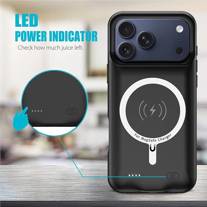 Battery Case for iPhone 17 Pro Max, 12000mAh Capacity Portable Charger Case Rechargeable Smart Battery Pack Compatible with iPhone 17 Pro Max 6.9 inch Charging Cover Support Wireless Charging (Black)