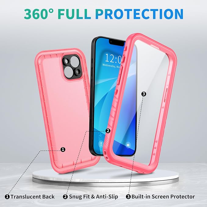 SPORTLINK for iPhone 14 Waterproof Case - Built-in Shockproof Dustproof Screen Protector - Heavy Duty Dropproof/Full Body 360 Protection/Cover for iPhone 14 6.1 Inch Pink