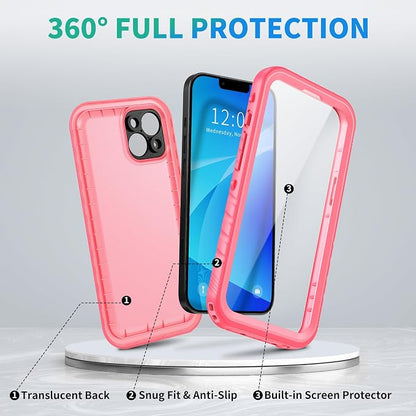 SPORTLINK for iPhone 14 Waterproof Case - Built-in Shockproof Dustproof Screen Protector - Heavy Duty Dropproof/Full Body 360 Protection/Cover for iPhone 14 6.1 Inch Pink