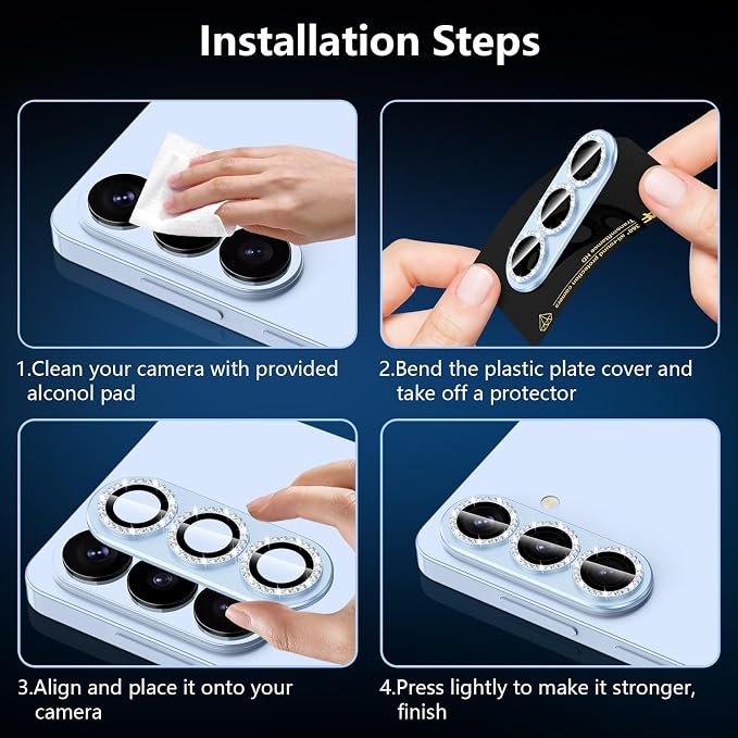 for Samsung Galaxy S26 Plus Camera Lens Protector, Electroplated Matte Back with 9H Tempered Glass Lens Protector, [Strong Adsorption] [Case-Friendly] Metal Ring HD Lens Cover, Blue Diamond