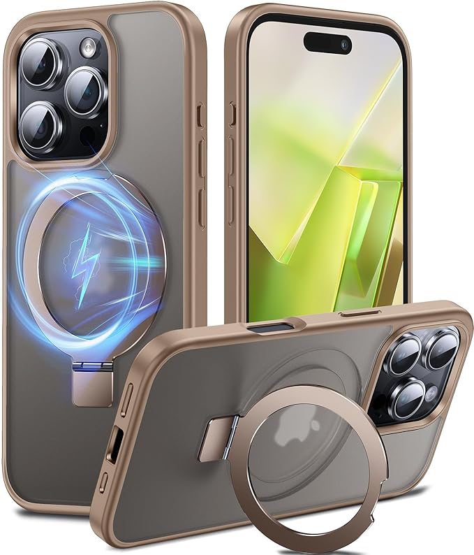 Chicfun 3-in-1 [Magnetic+Kickstand+Ring Holder] for iPhone 16 Pro Case with Stand Ring Holder,Compatible with MagSafe, Military Shockproof Kickstand Case iPhone 16 Pro Desert Titanium