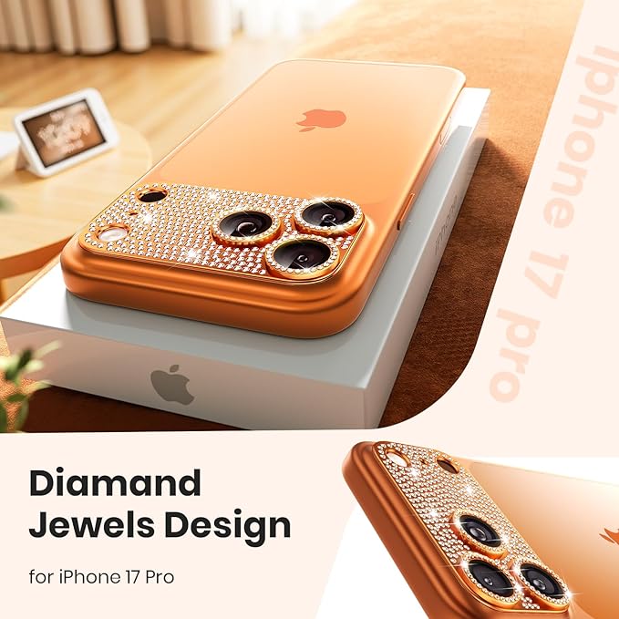 WSKEN for iPhone 17 Pro Camera Lens Protector Diamond Bling - [Not Easy to Fall][Strong Adsorption] Glitter Metal Aluminum Alloy Rear Camera Screen Cover Accessories, Cosmic Orange