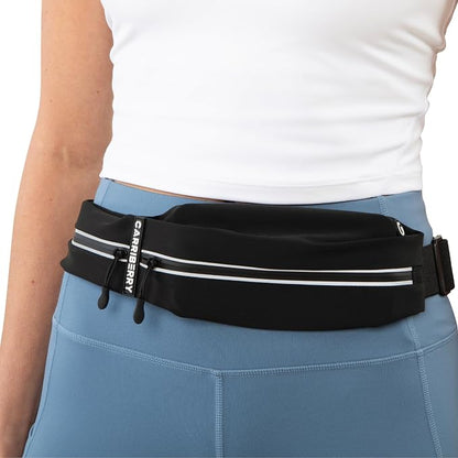 Running Belt - Dual Pocket Running Fanny Pack for Training, Jogging, and Walking, Waterproof, Lightweight, Expandable, Waist Bag, Run Belt, Gels Money Card Cell Phone Holder (Black)