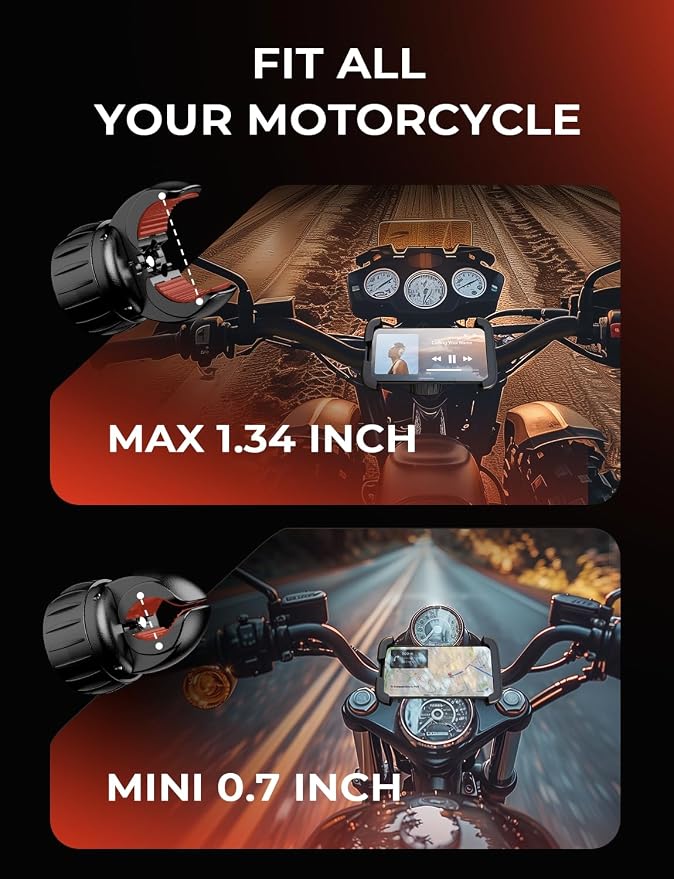 LISEN Motorcycle Phone Mount [2025 Upgrade] Bike Phone Mount- Motorcycle Handlebar Cell Phone Clamp, Scooter Phone Clip for iPhone 16 Pro Max/Plus, 15 Pro Max, S9 S10 and 4.7" to 6.8" Smartphones