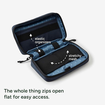 Halfday Sidekick Tech Organizer Kit: Flip-Out Kickstand for Phone/Tablet, Zip-Flat Pouch with Power Mesh & Elastic for Cable & Charger (Splash-Resistant Travel Electronics Accessories Case), Marine
