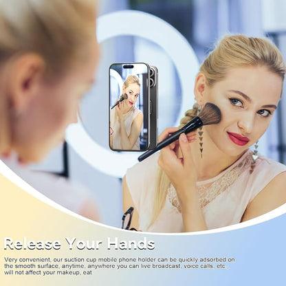 imluckies Magnetic Shower Mirror Phone Holder, Vacuum Suction Cup Phone Mount Compatible with Magsafe iPhone, Portable Mini Stand for TikTok/Selfies/Movies/Music/Gym/Bathroom/Kitchen, Black