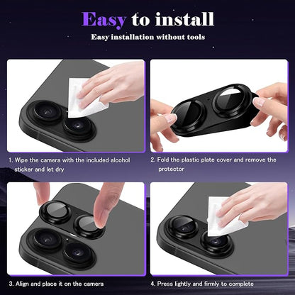 Camera Lens Protector for iPhone 17 Camera Lens Protector [Strong Adsorption] [Not Easy to Break] Metal Tempered Glass Rear Camera Screen Cover - Black