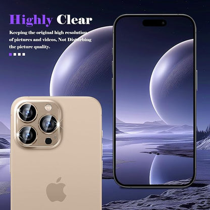 Camera Lens Protector for iPhone 16 Pro/iPhone 16 Pro Max Camera Lens Protector [Strong Adsorption] [Not Easy to Break] Metal Tempered Glass Rear Camera Screen Cover - Titanium Brown