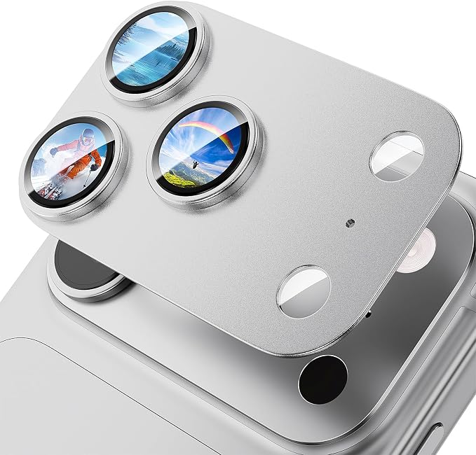 Camera Lens Protector for iPhone 17 Pro Max-Single Piece,Ultra Thin Aluminum Alloy Frame,9H Dual-Strength Glass with 99% AR Light Transmittance,Case Friendly, Silver