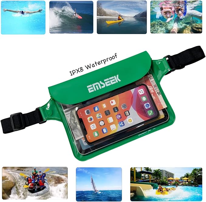 Waterproof Waist Pouch Dry Belt Bag Fanny Pack Keep Your Key Fob Wallet Kindle Phone Dry Perfect For Swim Surf Snorkel(Green)