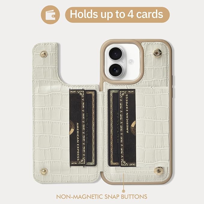 CUSTYPE Compatible with iPhone 17 Wallet Case with Card Holder,180°Ring Holder Kickstand Card Slots Case,PU Leather Protective Case for iPhone 17 6.3 inch-Beige