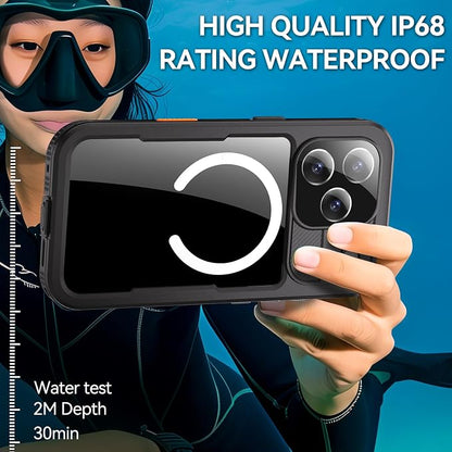 Omio for iPhone 17 Pro Waterproof Case Compatible with MagSafe, Magnetic Waterproof Full Body IP68 Underwater Case Built-in Screen Protector Military Grade Shockproof Cover for Men Women Black