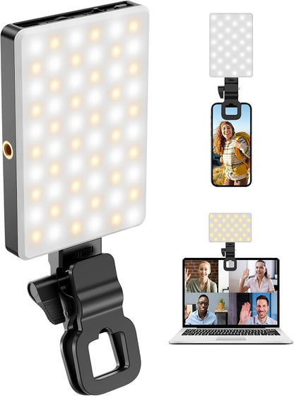 POVODO120LED Phone Light Clip:Selfie Light for iPhone, Adjusted3 Lighting Modes, 3000mah,2500k-2900K, CRI95+, Lighting for Video Recording, for Camera Light,Use for TikTok, Vlog,Meeting
