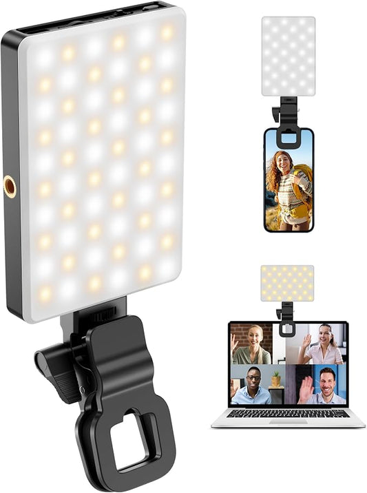 POVODO120LED Phone Light Clip:Selfie Light for iPhone, Adjusted3 Lighting Modes, 3000mah,2500k-2900K, CRI95+, Lighting for Video Recording, for Camera Light,Use for TikTok, Vlog,Meeting