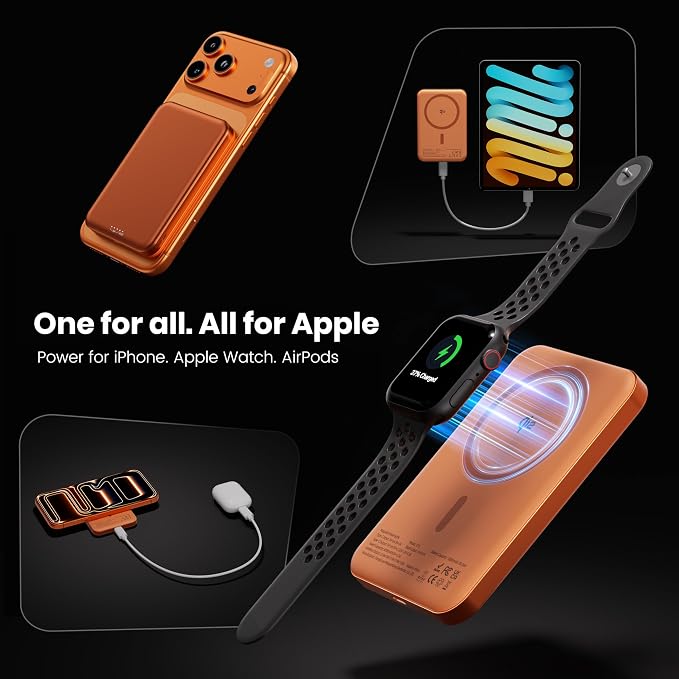 Qi2 Certified Magnetic Power Bank 10000mAh, 15W Fast Wireless Charger, Ultra-Slim LiFePO4 Battery Pack with 20W PD USB-C, Portable Charger for iPhone 17-12, Apple Watch & AirPods