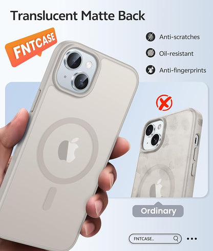 FNTCASE for iPhone 15 Case: for iPhone 14 Case & iPhone 13 Case [Compatible with Magsafe] Translucent Matte Cases with [Screen Protector] Military Grade Shockproof Protective Phone Cover - Off White