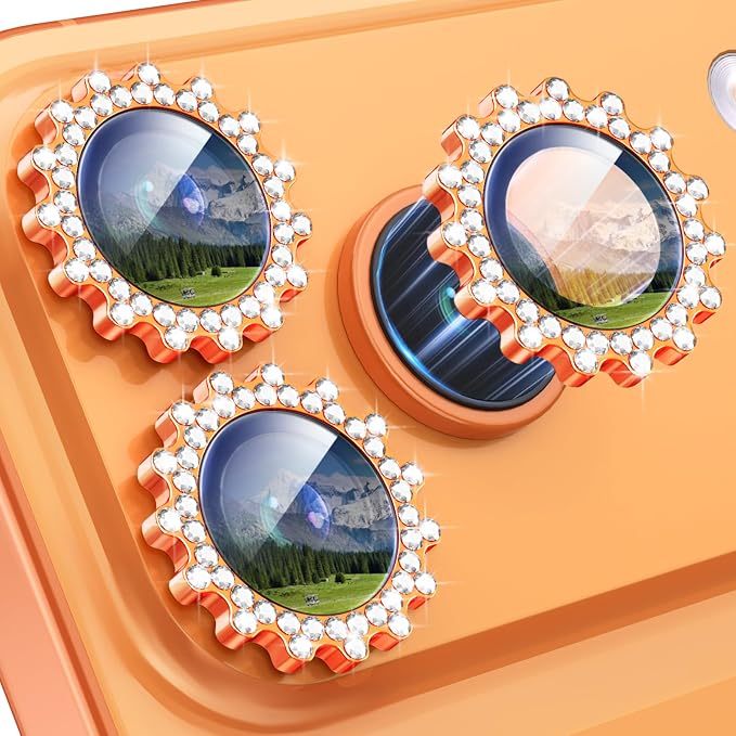 Xfilm for iPhone 17 Pro / 17 Pro Max Camera Lens Protector Gear Bling Diamond, Individual Metal with 9H Hardness, Scratch-Proof Camera Screen Protector, Stylish Accessories, Case Friendly (Orange)