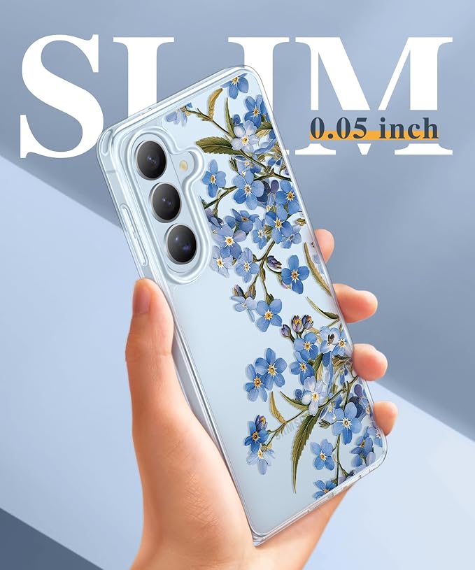 GVIEWIN for Samsung Galaxy S26 Case, Clear Floral Slim Shockproof Protective Women Phone Case, Non-Yellowing, with Screen Protector & Camera Lens Protector for Galaxy S26 6.3", Aconite/Blue
