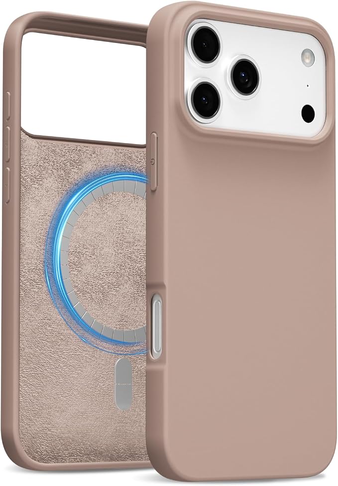 for iPhone 17 Pro Case Silicone Compatible with Magsafe Case, Ultra Slim Thin Magnetic Phone Cases Mag Safe, Cute Soft Rubber Gel TPU Matte Plain Wireless Charging Cover for Women, Brown