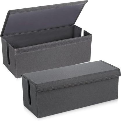 2 Pack Cable Management Box, Fabric Cord Hider Box with Lid,Cord Storage Box for Power Strip,TV Wires, Computer, Router, USB Hub,Under Desk Cord Organizer, Desk Cable Storage