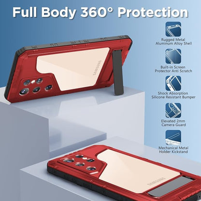 Mitywah Waterproof Case for Samsung Galaxy S25 Ultra, Heavy Duty Metal Kickstand Case, Shockproof Full Body Phone Case with Built-in Screen Protector for Samsung S25 Ultra Case Red