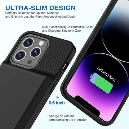 ZENEE for iPhone 14/14 Pro/13/13 Pro Battery Case【2026 Upgrade】，Powerful 7000mAh Charge Cover Protective TPU with Shockproof Bumper for iPhone 13/13 pro/14 pro/14 Charging Case -6.1inch,Black