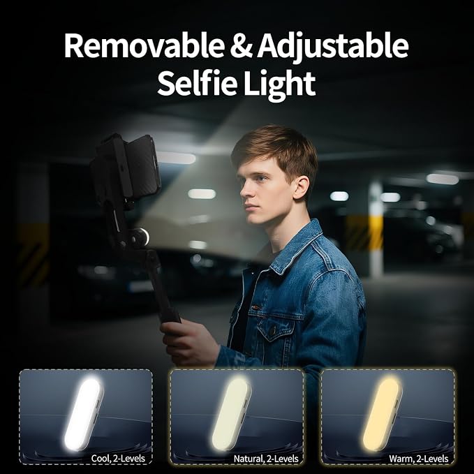 TOALLIN Selfie Stick with Light for Smartphone, Gimbal Stabilizer with Remote, Retractable and Foldable Phone Tripod for iPhone & Android, Video Recording, Streaming, Vlogging