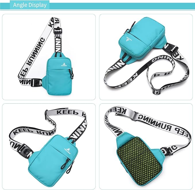 Peicees Mini Crossbody Sling Bag Chest Bag Dual Pocket Water Resistant Fanny Pack Running Phone Holder for Men Women Workout Travel, Lake Blue