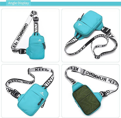 Peicees Mini Crossbody Sling Bag Chest Bag Dual Pocket Water Resistant Fanny Pack Running Phone Holder for Men Women Workout Travel, Lake Blue