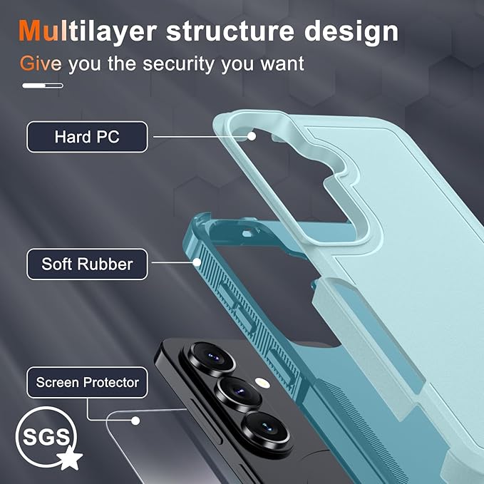 for Samsung Galaxy S26 Case with Screen Protector+Camera Lens Cover,Military Grade Heavy Duty Shockproof Phone Cover with Wrist Lanyard Strap for Samsung S26,Mint Green