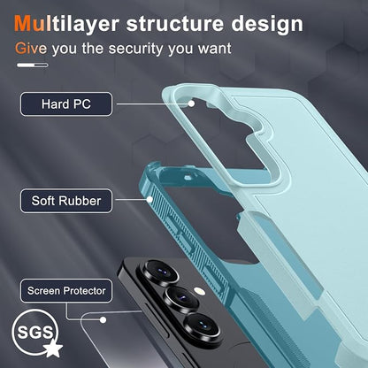 for Samsung Galaxy S26+ Plus Case with Screen Protector+Camera Lens Cover,Military Grade Heavy Duty Shockproof Phone Cover with Wrist Lanyard Strap for Samsung S26Plus,Mint Green