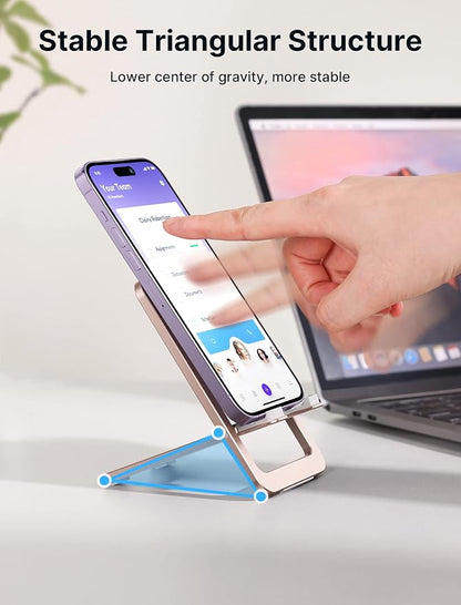 JSAUX Cell Phone Stand, Foldable Aluminum Adjustable Phone Holder for Desk Portable Travel Essentials Office Accessories for iPhone 17 16 15 14 13 Pro Max Samsung S25 S24 S23 Ultra Kindle-Pink