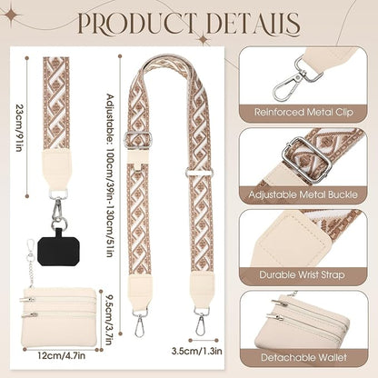4 Pack Clip and Go Strap for Phone with Wallet Crossbody Phone Strap with Zippered Pouch Adjustable Lanyard Bag(Cute)