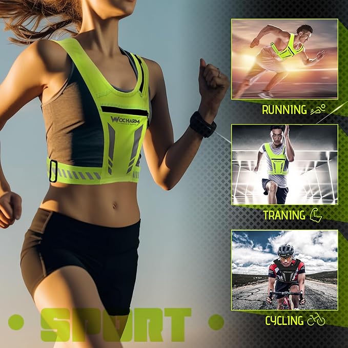 Reflective Vest Chest Phone Holder, Adjustable Hydration Training Workout Gear for Nighttime Running Biking