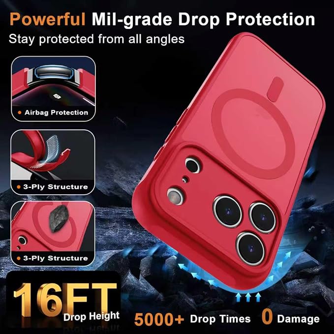 MOCCA Magnetic for iPhone 17 Pro Case, (Compatible with Magsafe) (16FT Military Grade Protection) Full Camera Protection Anti-Fingerprint Slim Translucent Matte Phone Cover 6.3",Red