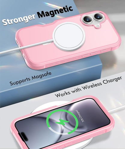 Compatible with iPhone 16 Plus Case, Built-in Screen Protector, with Camera Lens Protector, [Compatible with MagSafe] Matte Back Full Body Phone Case, Protective Cover for 16 Plus 6.7" (Pink)