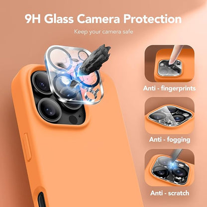 GONEZ Magnetic for iPhone 16 Pro Case, Compatible with MagSafe, [Screen Protector + Camera Lens Protector], Silicone Shockproof Anti-Scratch Protective Phone Case 6.3 inch, Orange